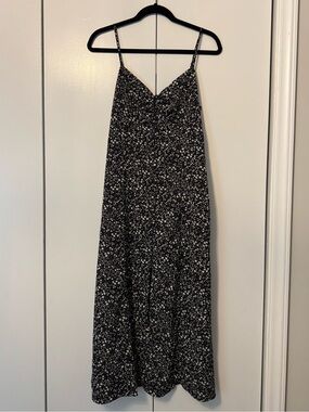 Black Floral Slip Dress with White Ditsy Print
